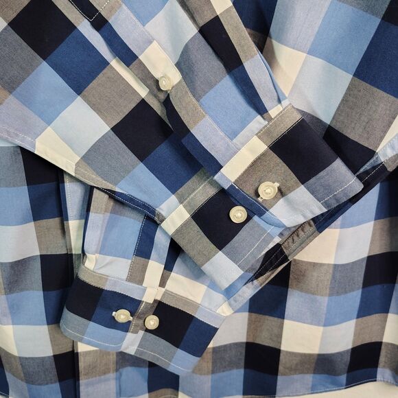 JOS. A. BANK Blue Plaid Cotton XL Men's Long Sleeve Button Down Shirt - Picture 4 of 6